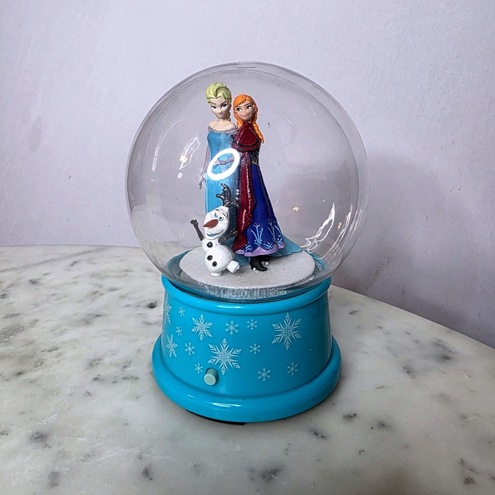 Disney Frozen Musical Snow Globe Elsa Anna Olaf Gemmy Industries Blue Snowflake